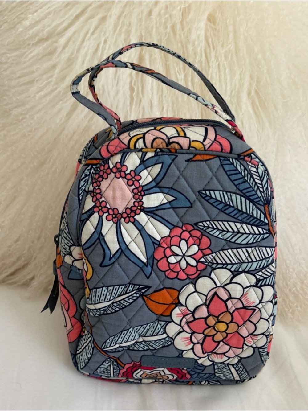 Vera Bradley Lunch Bunch Bag Retired Tropical Evening Gray Floral Quilted Lined